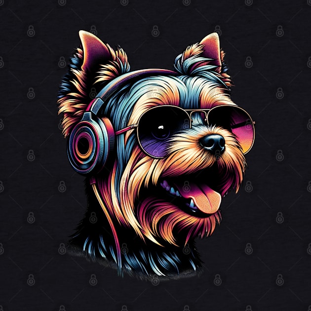 Yorkshire Terrier Smiling DJ in Japanese Artwork Style by ArtRUs